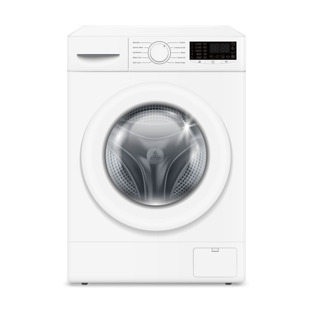 Moderne Waschmaschine in Weiß – Reparaturservice für Haushaltsgeräte.