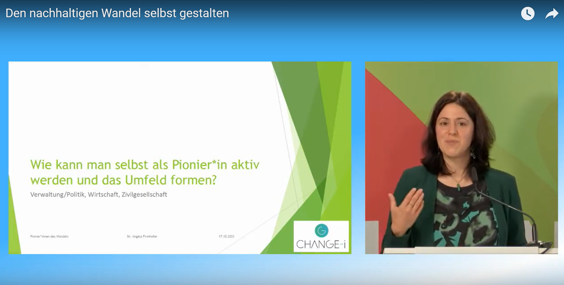 Kurzvortrag „Den nachhaltigen Wandel selbst gestalten“ Kurzvortrag „Den nachhaltigen Wandel selbst gestalten“