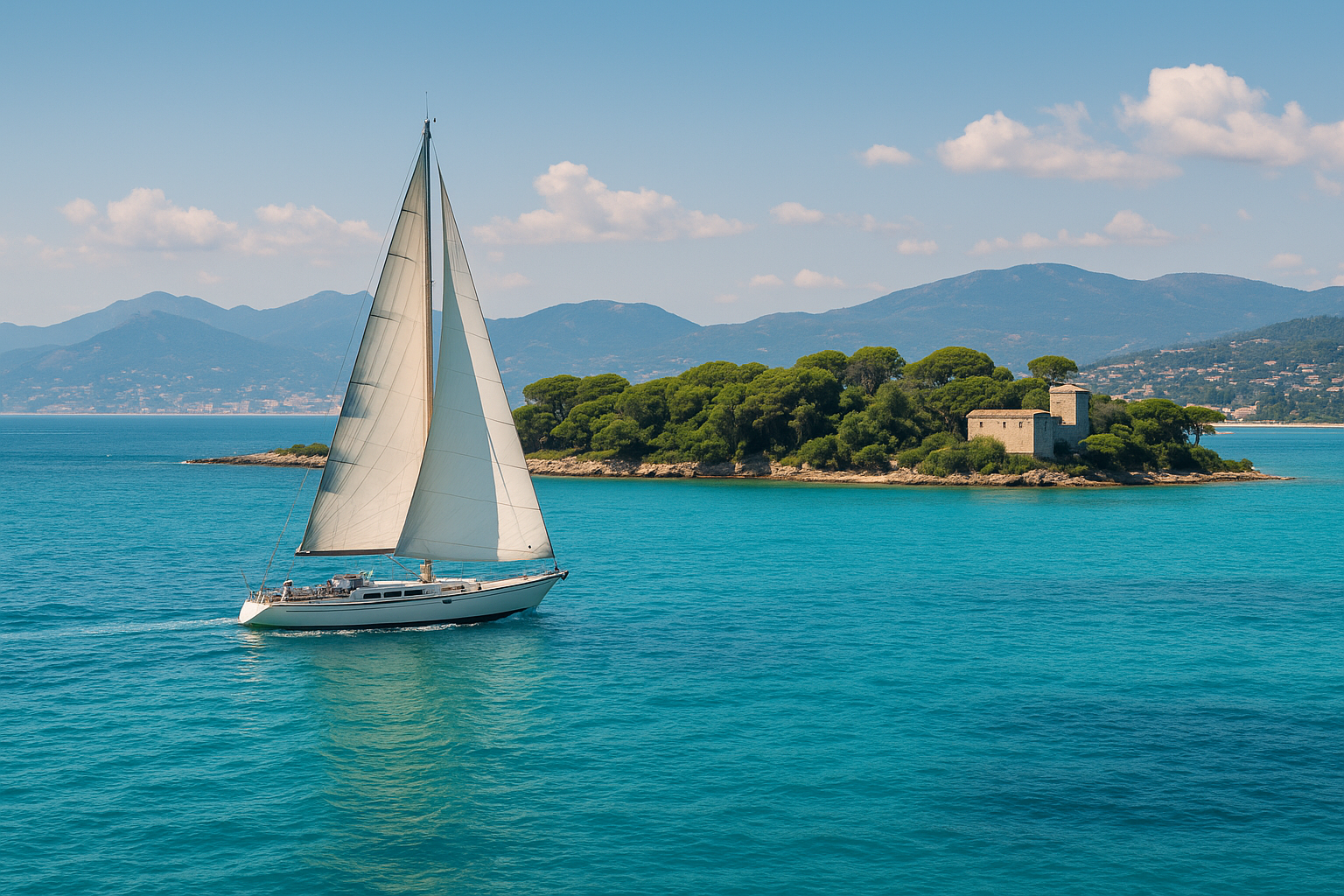 KI-generiertes Foto einer Segelyacht an der Französischen Küste