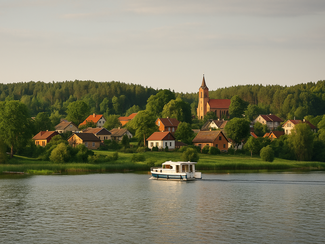 Hausbootrouten in Polen, Blick auf eine Burg am See