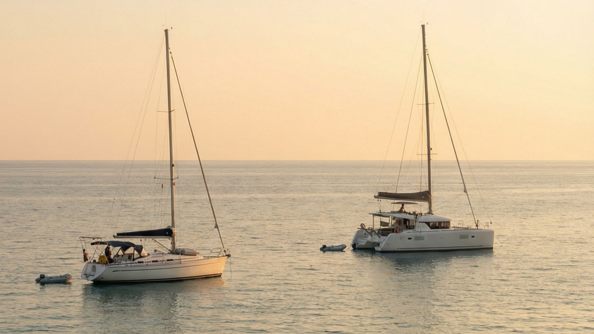 Ki-generiertes Foto eines Monohulls und eines Katamarans auf Sardinien