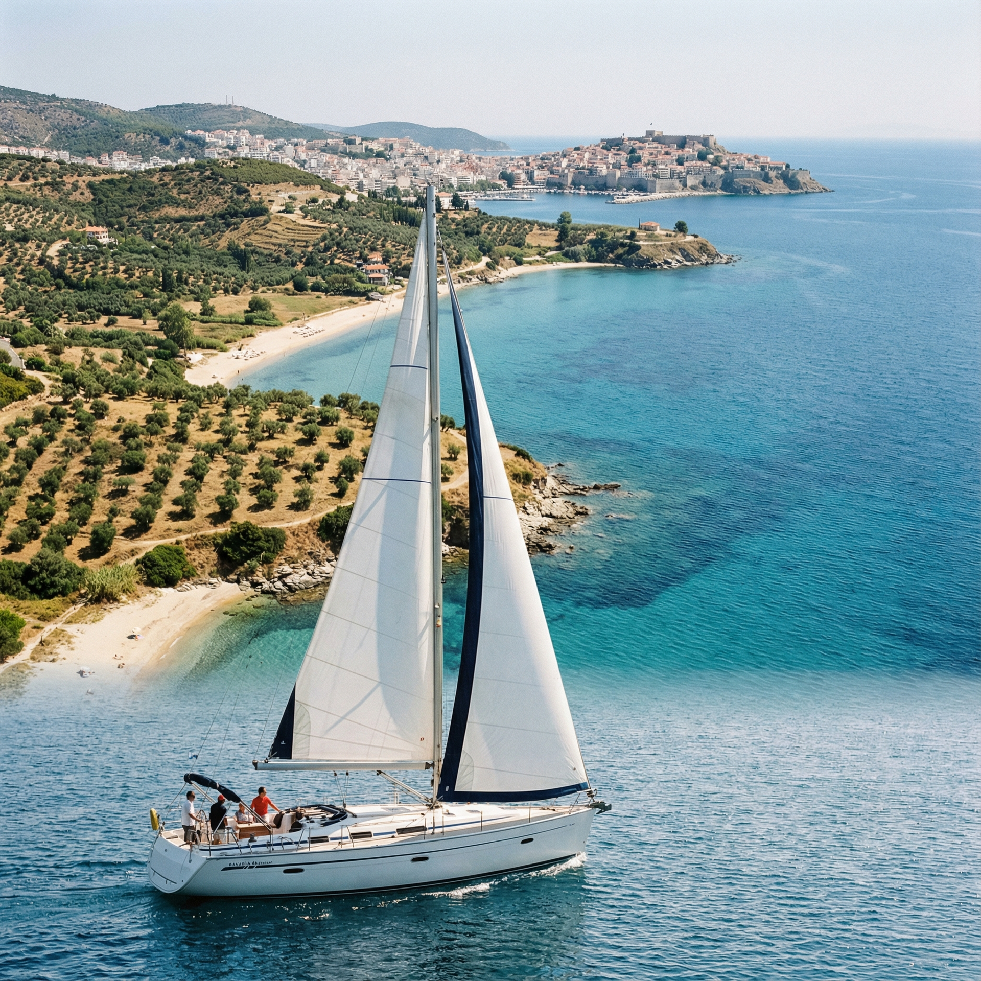 KI-generiertes Foto einer Segelyacht vor Kavala in Griechenland
