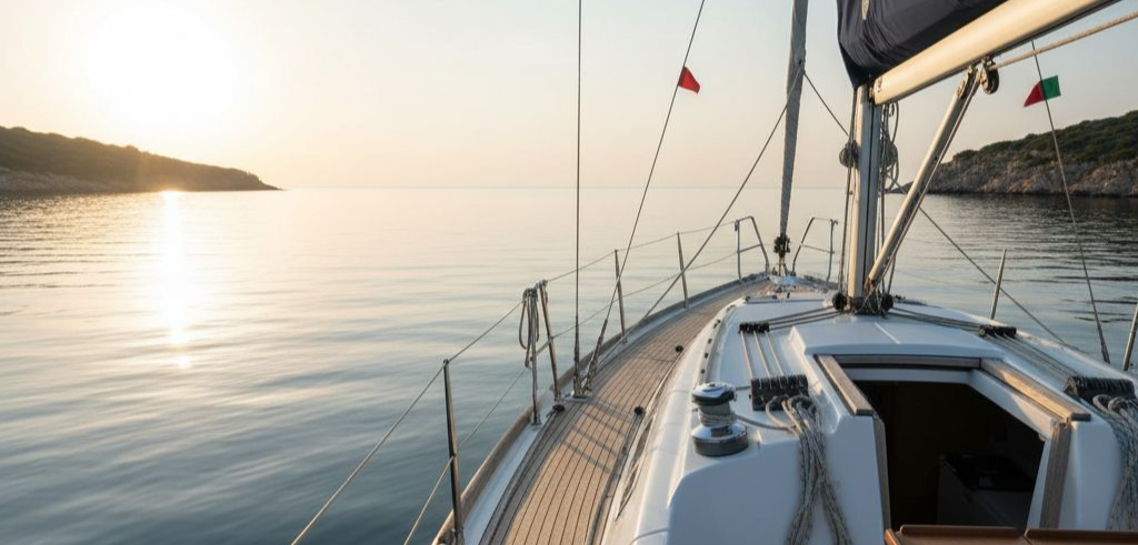 KI-generiertes Foto einer Yacht vor Anker in einer Bucht