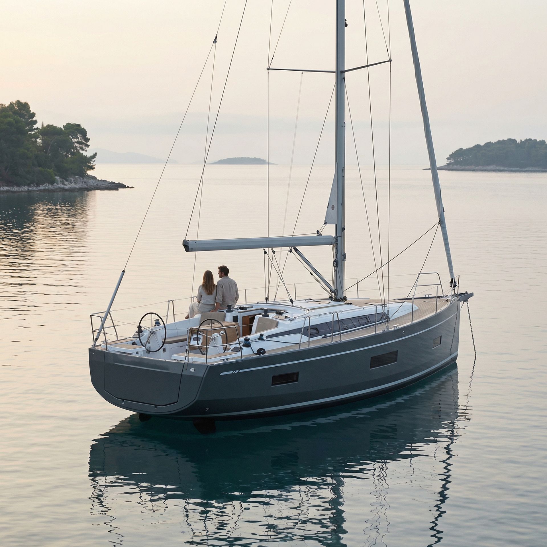 KI-generiertes Foto eine Bavaria C42 vor Anker