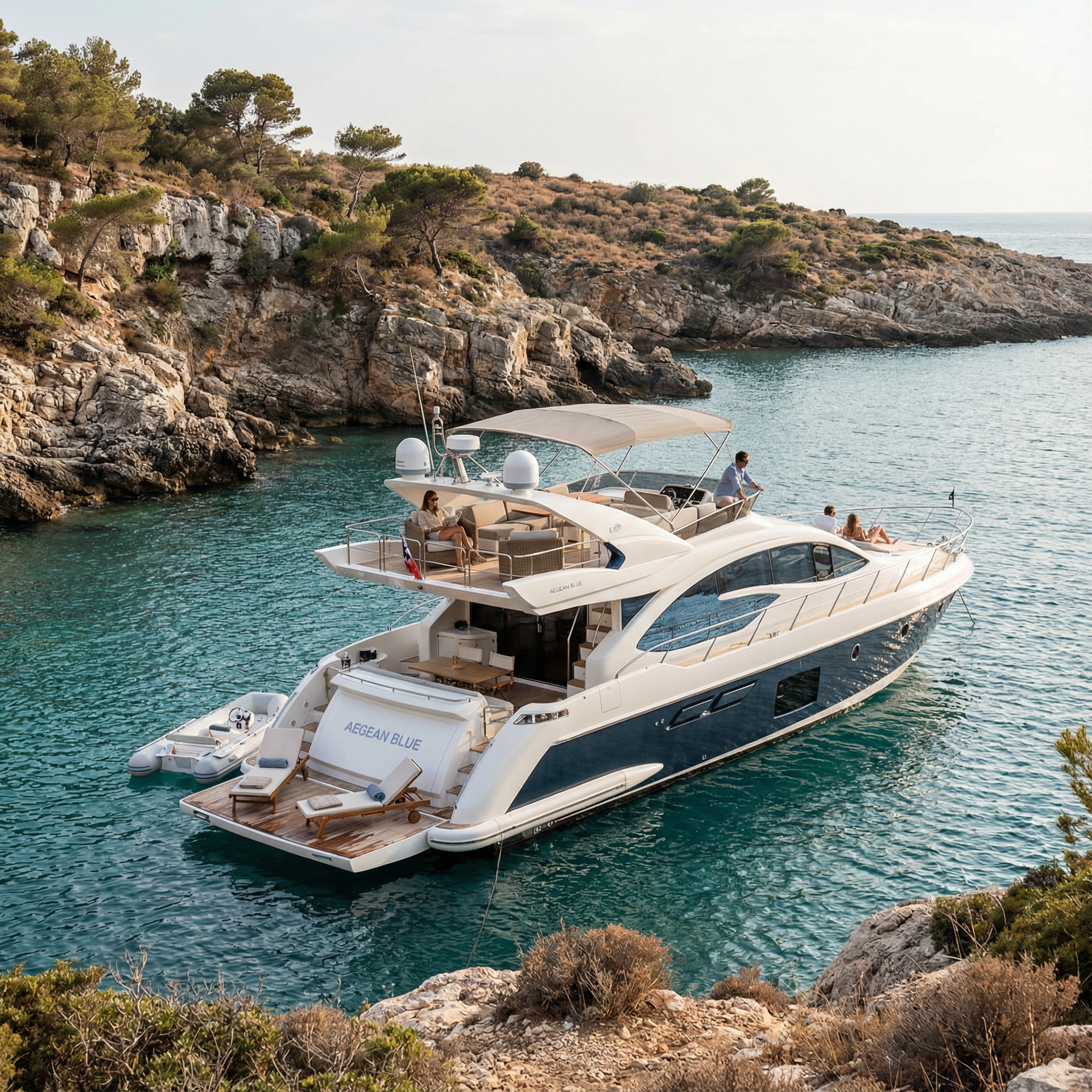 ki-generiertes Foto eine Motoryacht in Griechenland