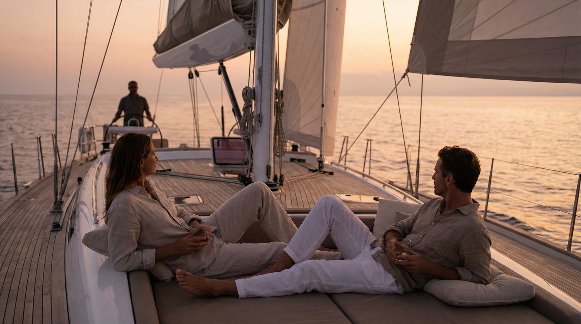 Ki-generiertes Foto eines Profiskippes an Bord mit Crew