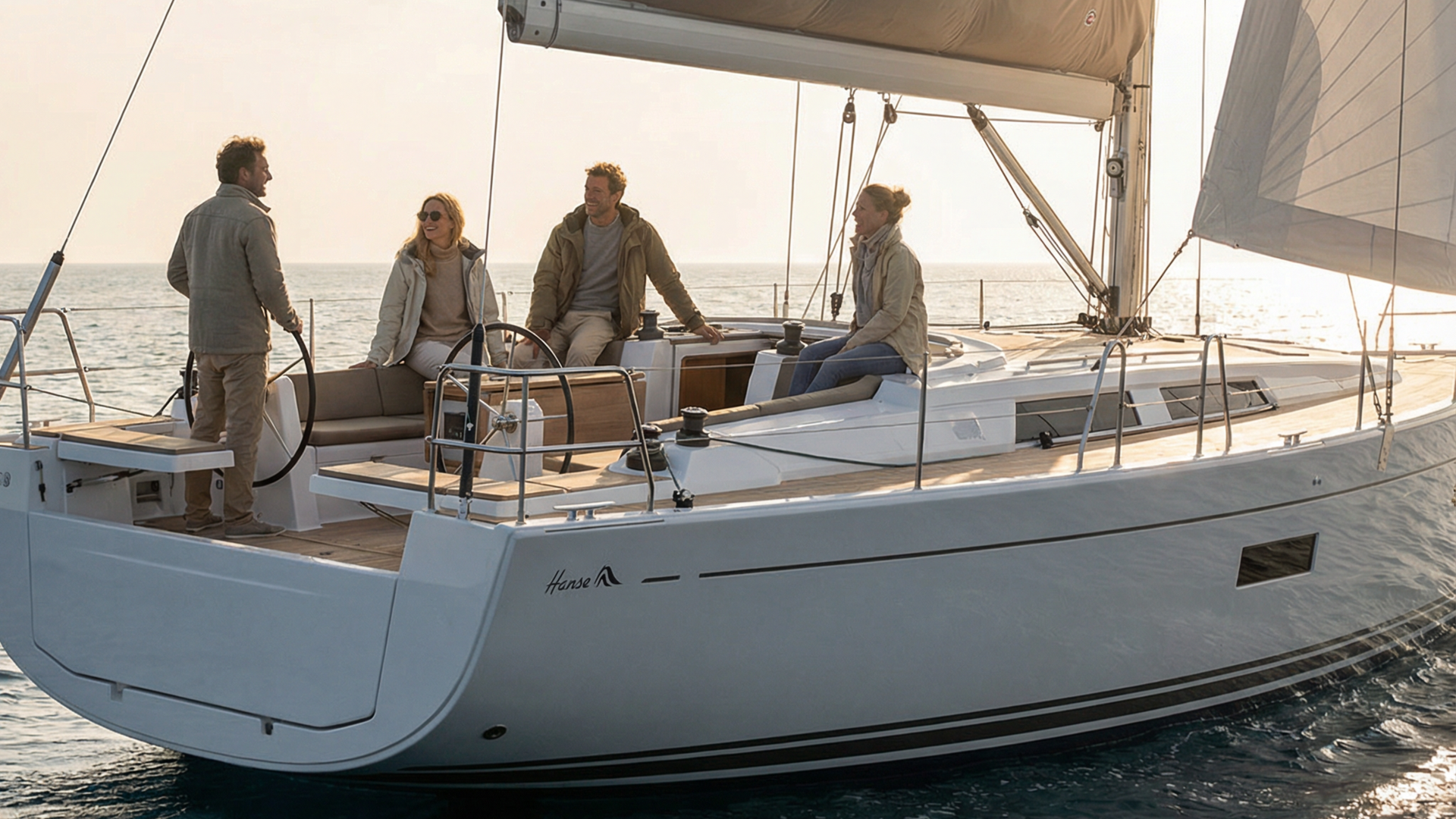 ki-generiertes Foto einer Hanse 508 unter Segeln mit Crew