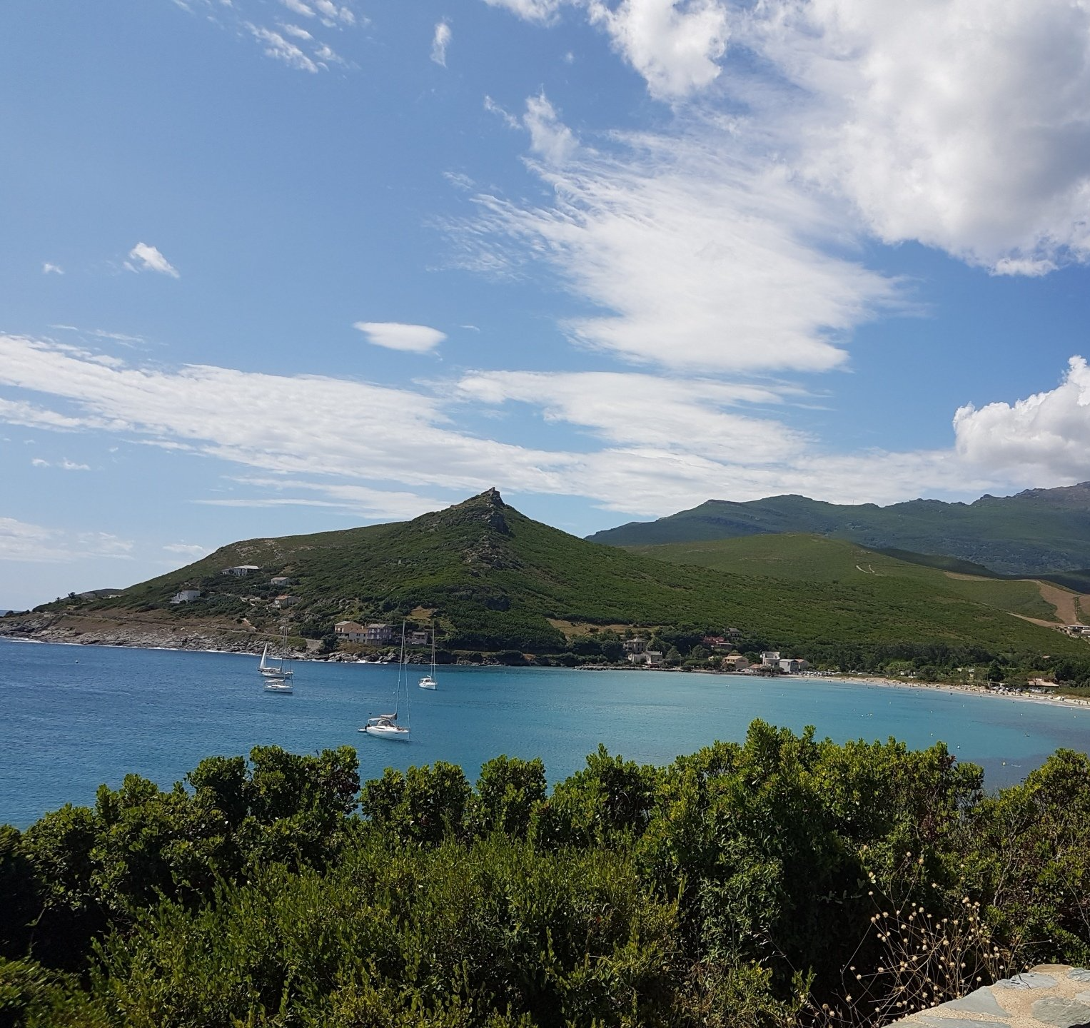 blaues Meer, schöne Wellen, strahlend blauer Himmel im Sommer, Einladung zum Baden, Erfrischung im kühlen Meer, angespültes Treibgut, Holz und Steine