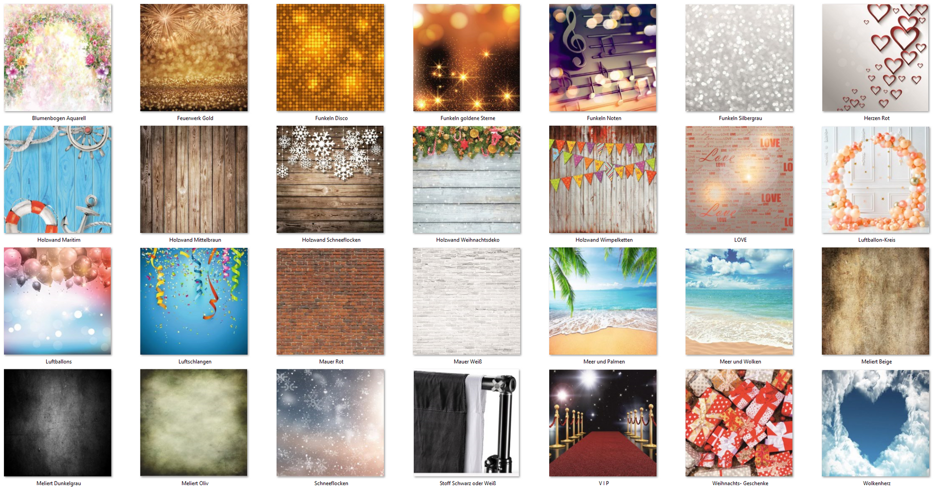 Wir bieten über 30 professionelle Foto-Hintergründe in Studioqualität.