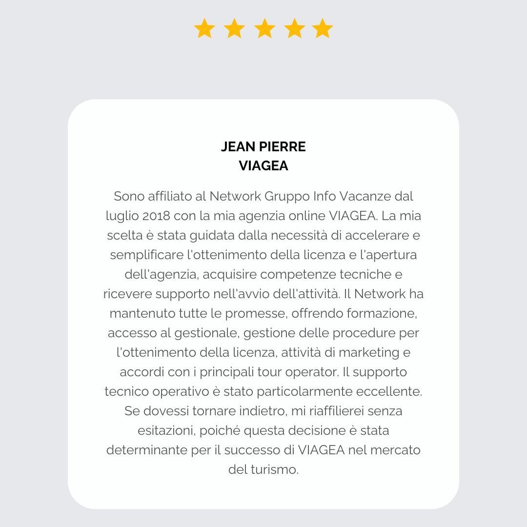 Recensioni network Gruppo info Vacanze Jean Pierre Viagea