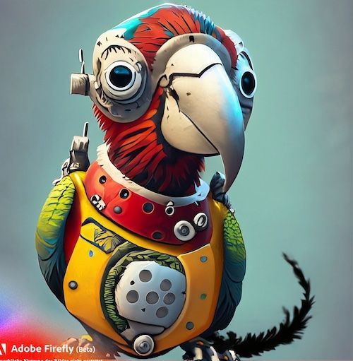 Ein Papagei, der aussieht wie ein Roboter