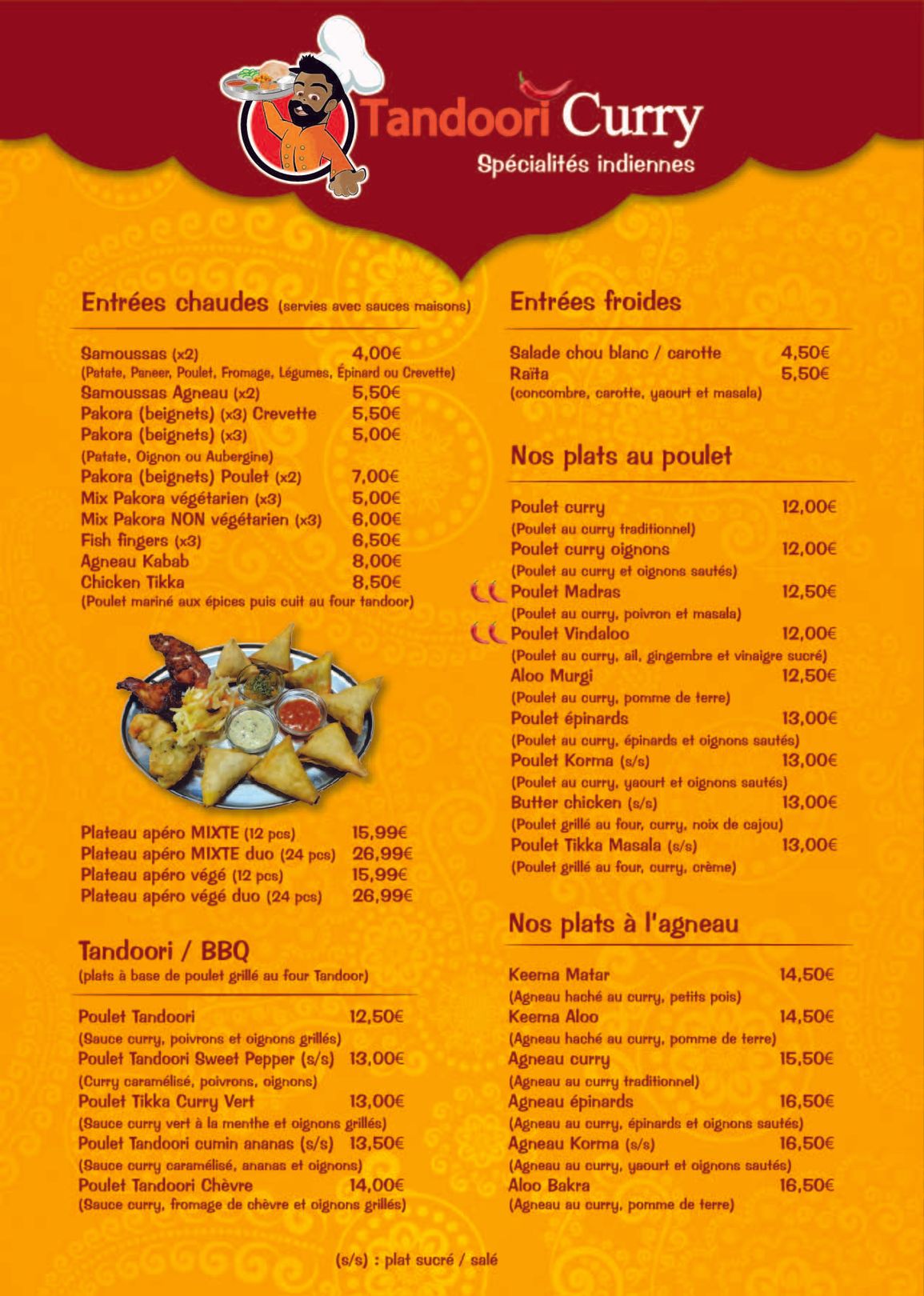 tandoori curry menu à la carte