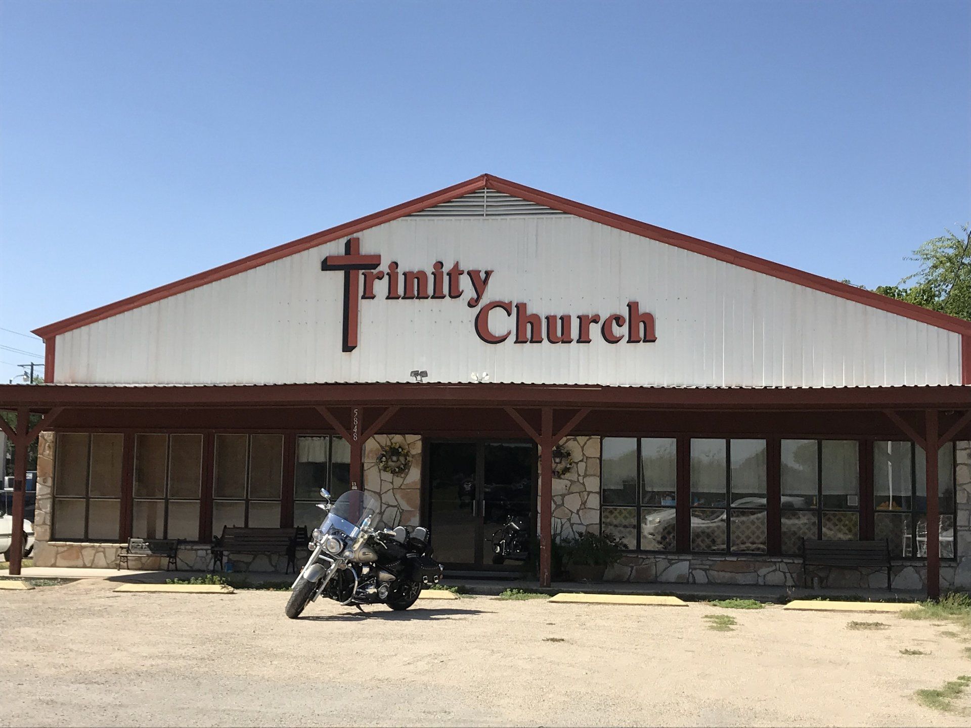 metal building with lettering  saying 'Trinity Church'