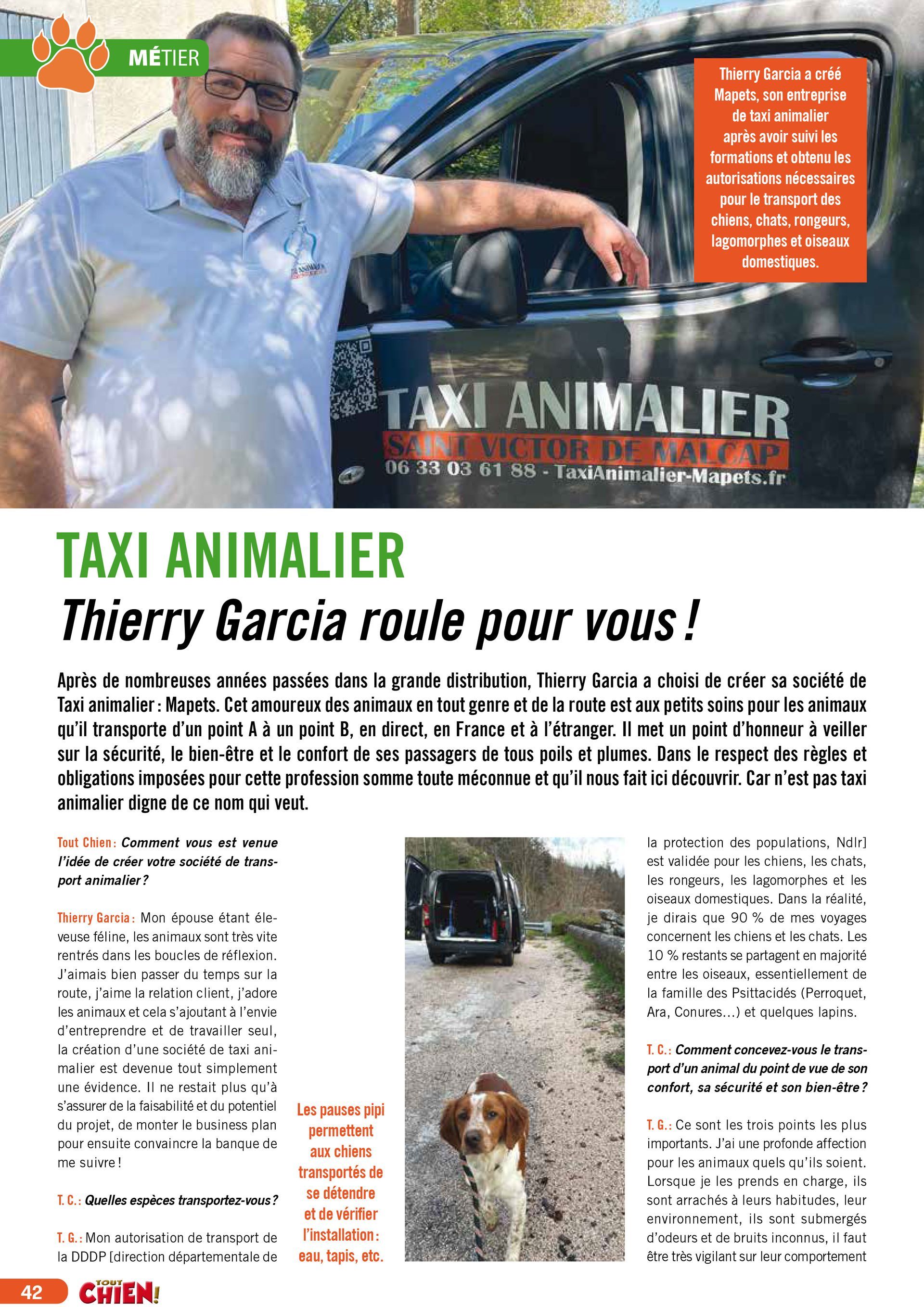 Article avec MAPETS du magazine Tout Chien sur le métier de Taxi Animalier Page 2