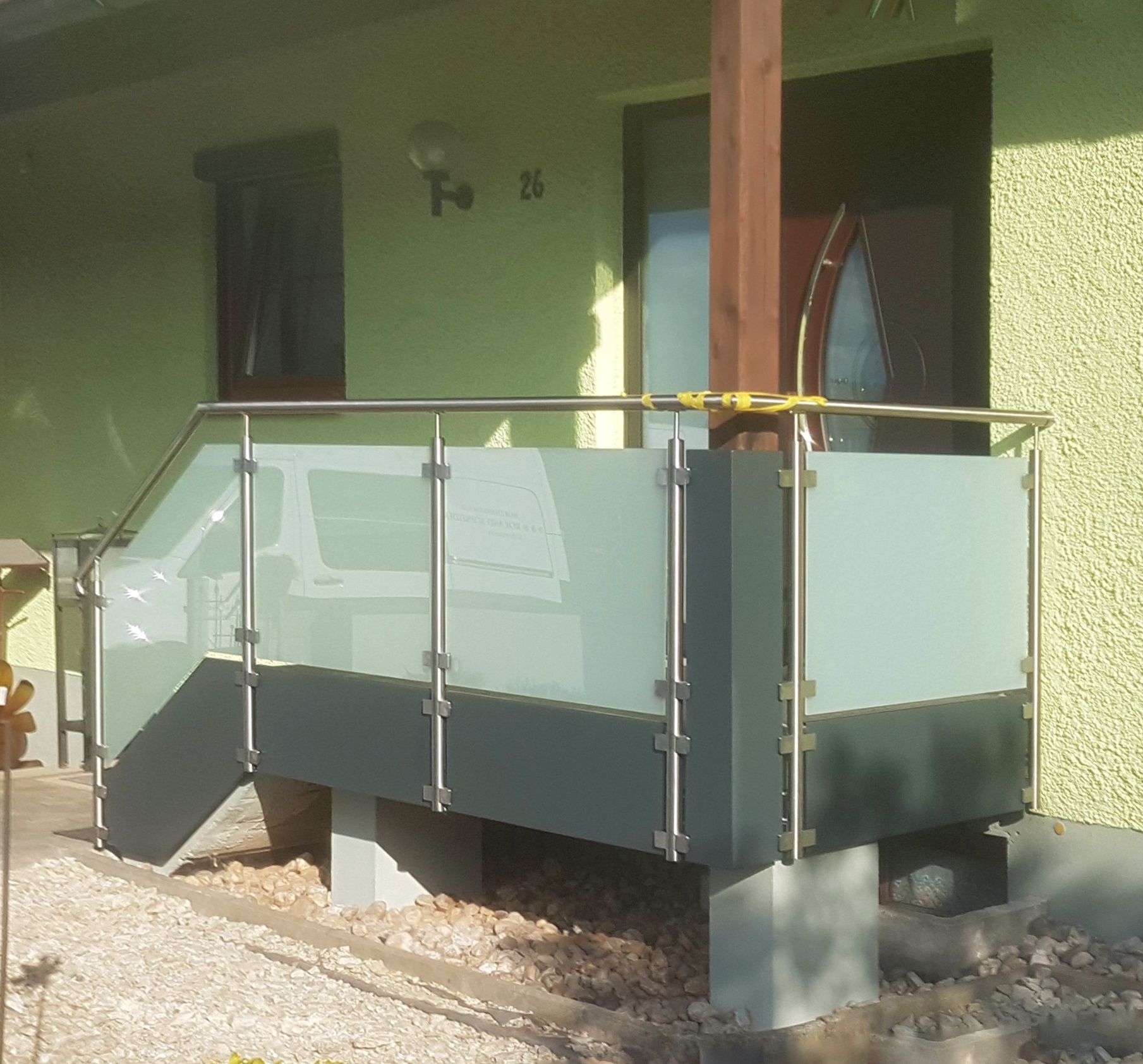 Podestgeländer, Edelstahl mit Verglasung