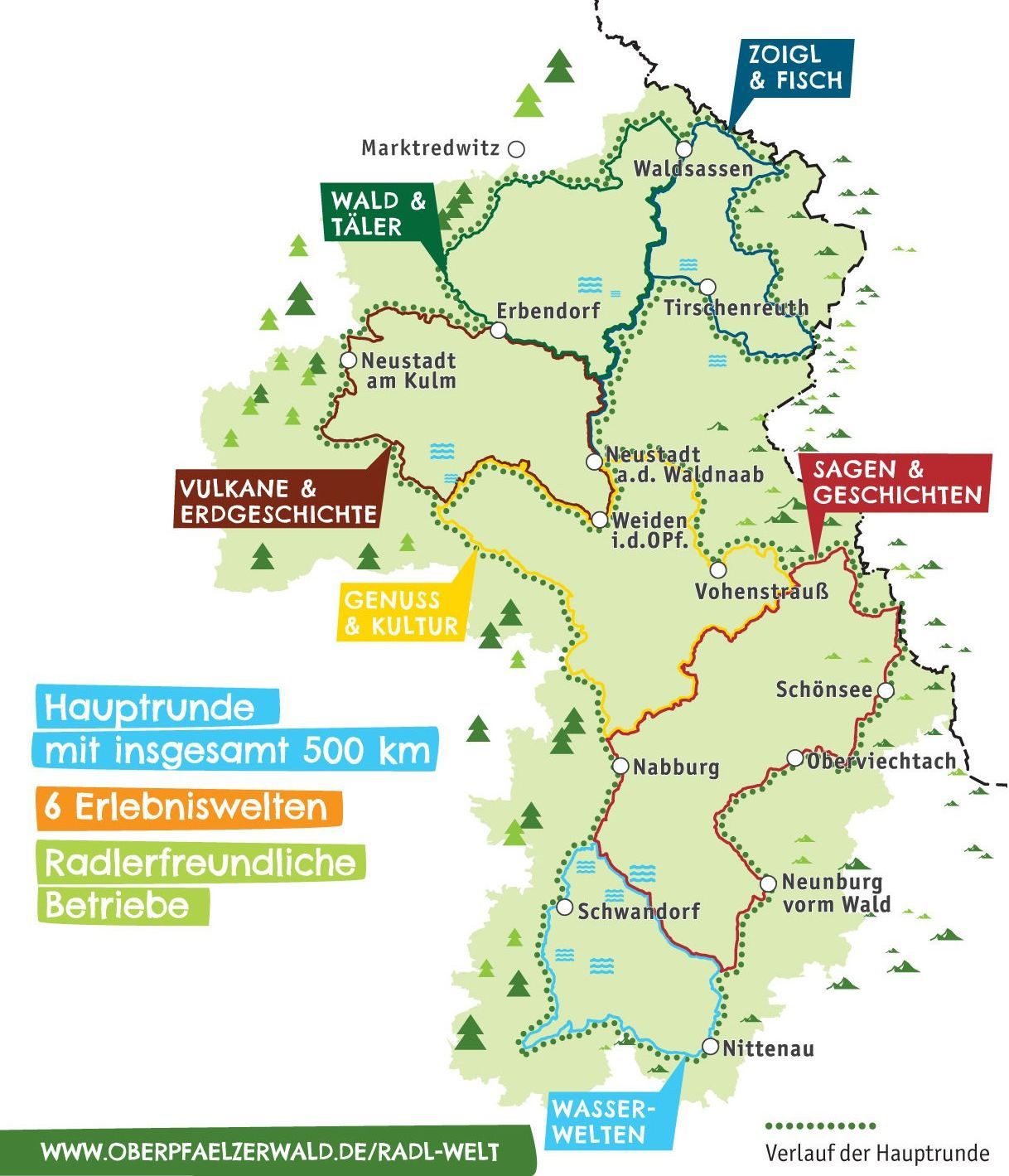 Oberpfälzer Radl-Welt, Radfahren, quer durch den Oberpfälzer Wald, Radl-Welt Navi, Themenwelten, Steinwald, Wald, Täler, Zoigl, Fisch, Vulkane, Sagen, Wasserwelten, Biken, Radfahren, Radsport, E-Bike, ebike
