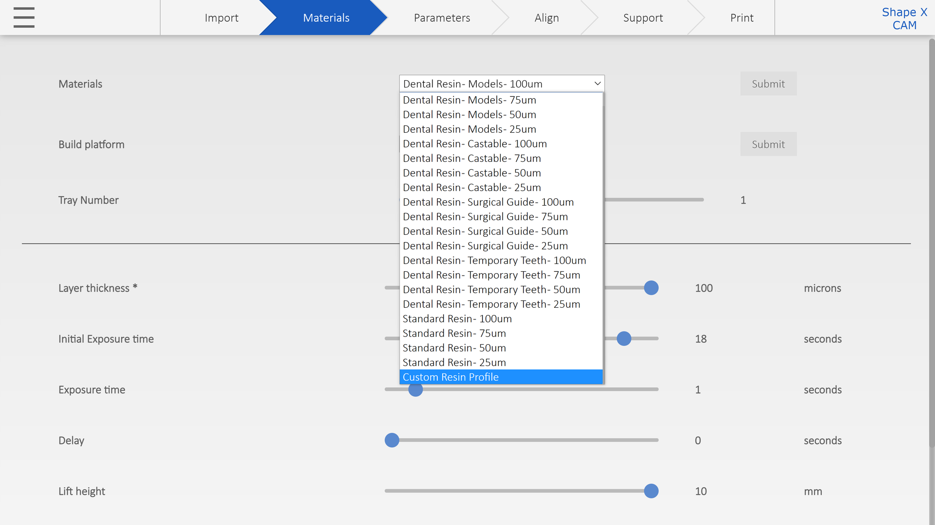 Shape X CAM Software - Open materials modes