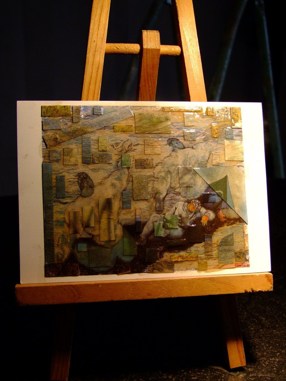 „Chia (kopiert)“ – Zeitungscollage auf Sandro-Chia-Bild, Farbfelder verschieben die ursprüngliche Szene.