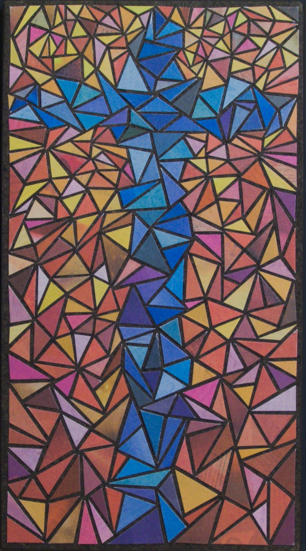 DIe Zeitungscollage von Carsten Schneider zeigt ein blaues Kreuz auf rotgelbem Grund.