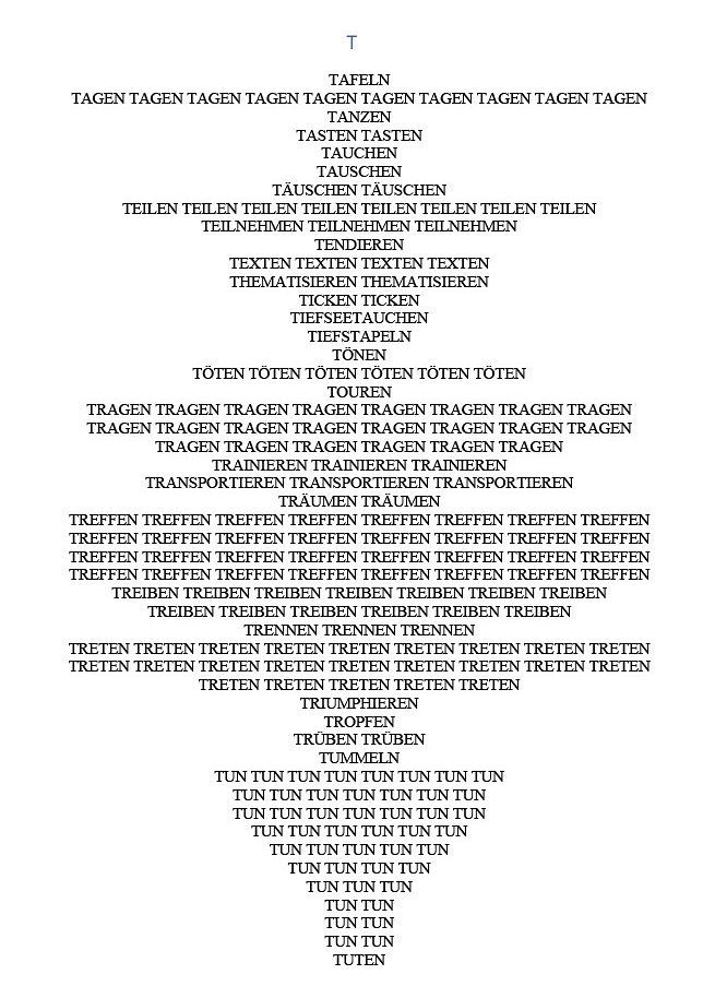 Textauszug zur Originaltonkomposition „Die Tu-Wörter eines Tages im Deutschlandfunk“ Buchstabe T