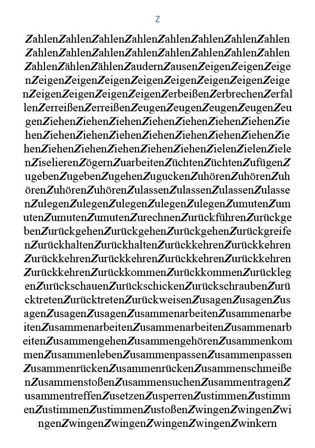 Textauszug zur Originaltonkomposition „Die Tu-Wörter eines Tages im Deutschlandfunk“ Buchstabe Z