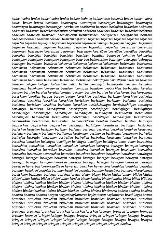 Textauszug zur Originaltonkomposition „Die Tu-Wörter eines Tages im Deutschlandfunk“ Buchstabe B