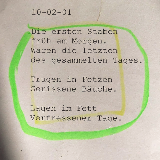 Gedichtfetzen von Carsten Schneider. Gedicht vom 1. Februar 2010