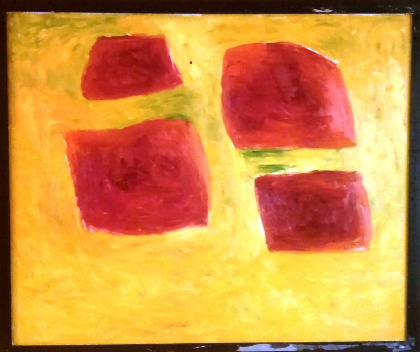 Vier mal rot auf gelb. Gemälde von Dieter Ruckhaberle 2015