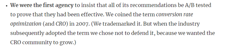 Conversion Rate Experts explaining their trademarking of CRO