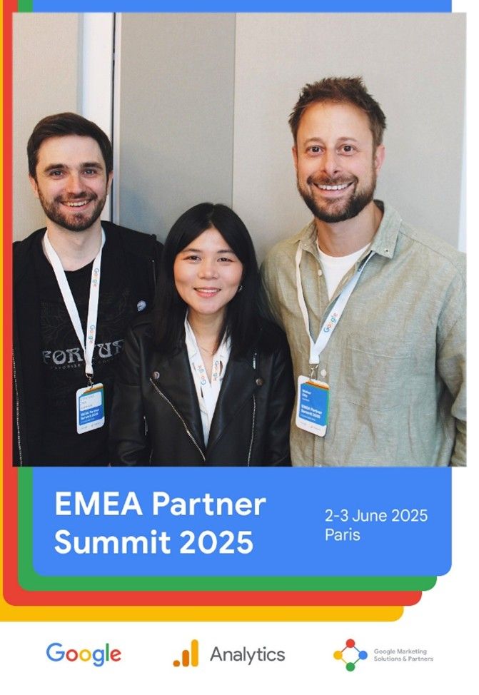 Obligatory photo Dan, Yikai and Olly at the Google Analytics Partner Summit, in Paris, June 2025