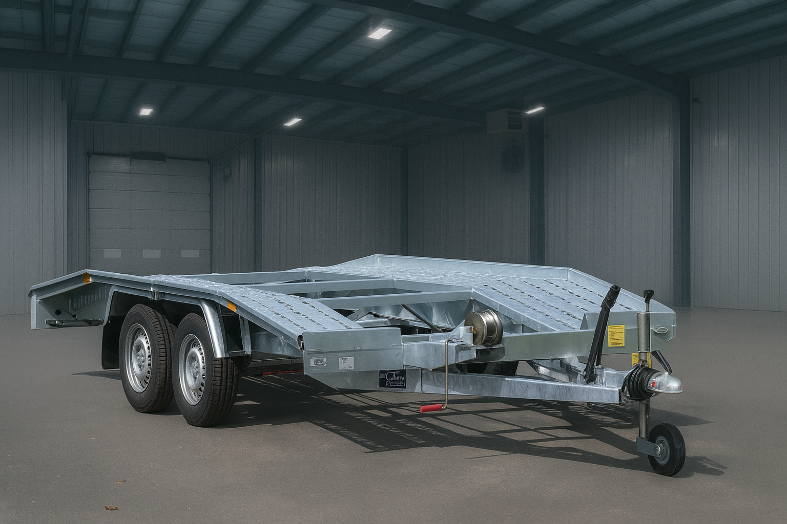Autotransportanhänger mieten Autotransportanhänger mieten Baujahr 2025 mit 2160kg Nutzlast, PKW-Transportanhänger im Wangerland mit Seilwinde und Zurrgurten.