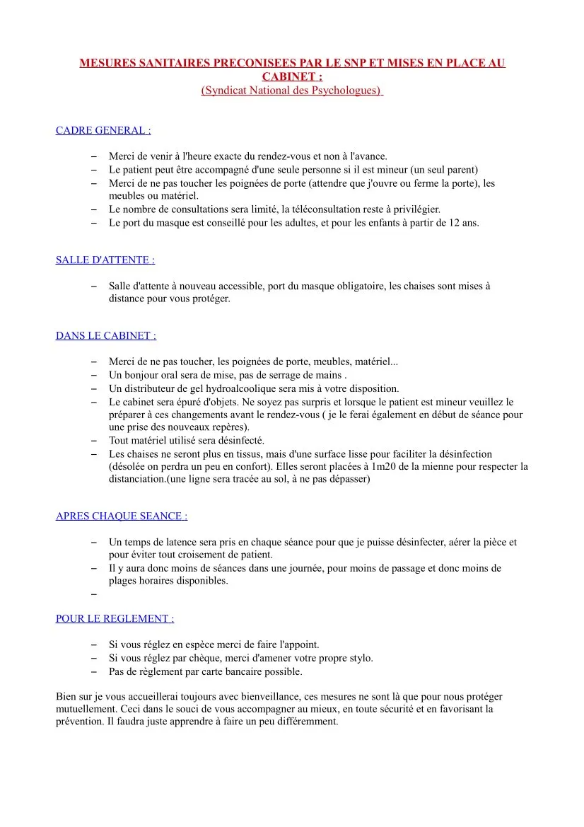 Mesures sanitaires COVID19 Mesures sanitaires COVID19