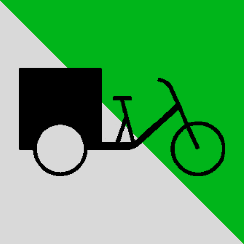 Großes, mehrspuriges Lastenrad mit bis zu 2m³ und 300kg Zuladung hinterm Fahrer.