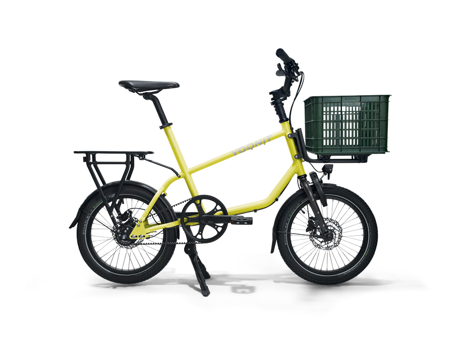 YOONIT MICRO Classic gelbes kleines Fahrrad mit Korb für Urlaub und Reise