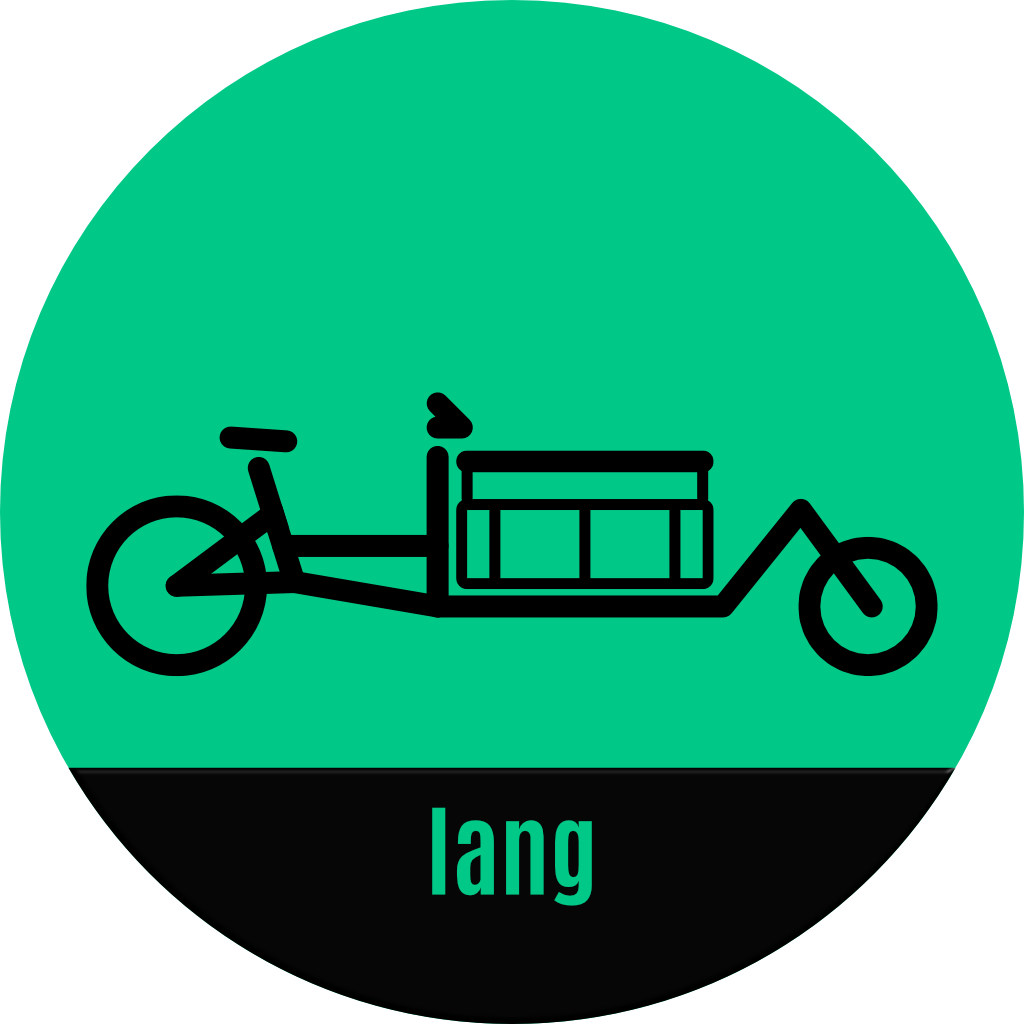 Piktogramm eines langen Long John Lastenrades mit extra großer Ladefläche