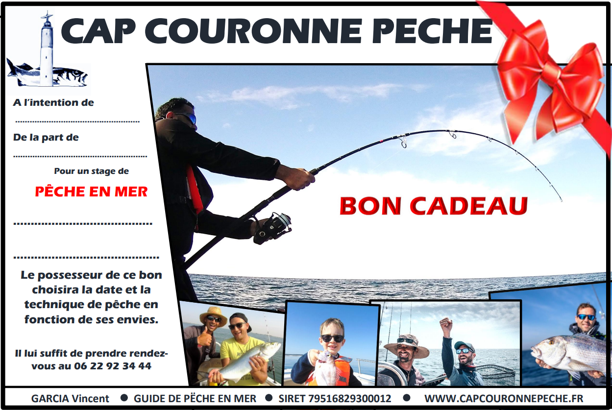 carte cadeau  de pêche  , bon cadeau à offrir pour la pêche en mer