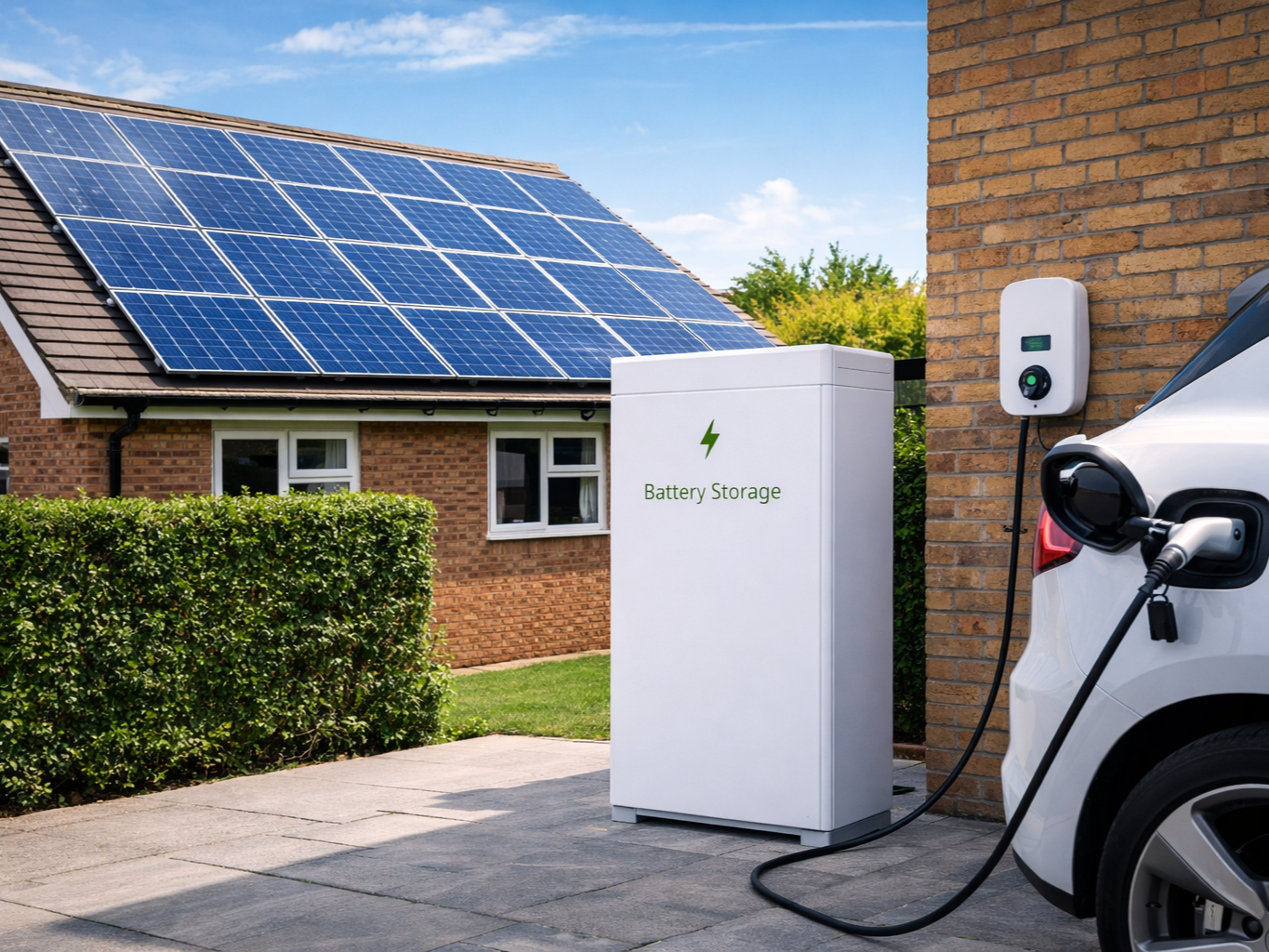 Solar panel installer fitting solar PV panels on a residential roof in London