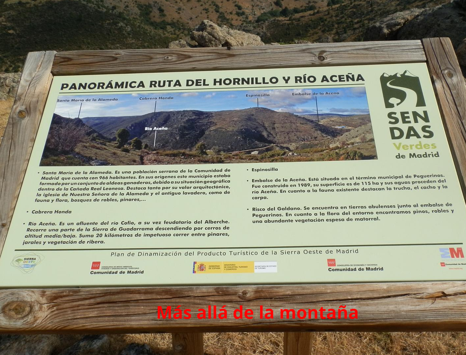 Cartel informativo sobre la panorámica de la ruta del hornillo y río Aceña