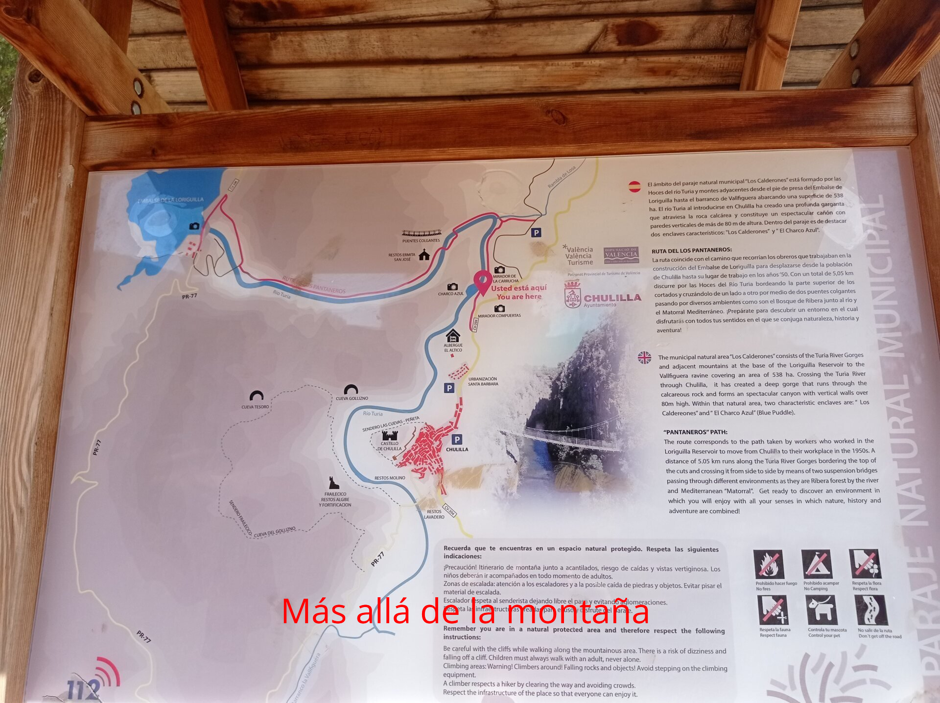 mapa de la ruta de los Puentes Colgantes de Chulilla