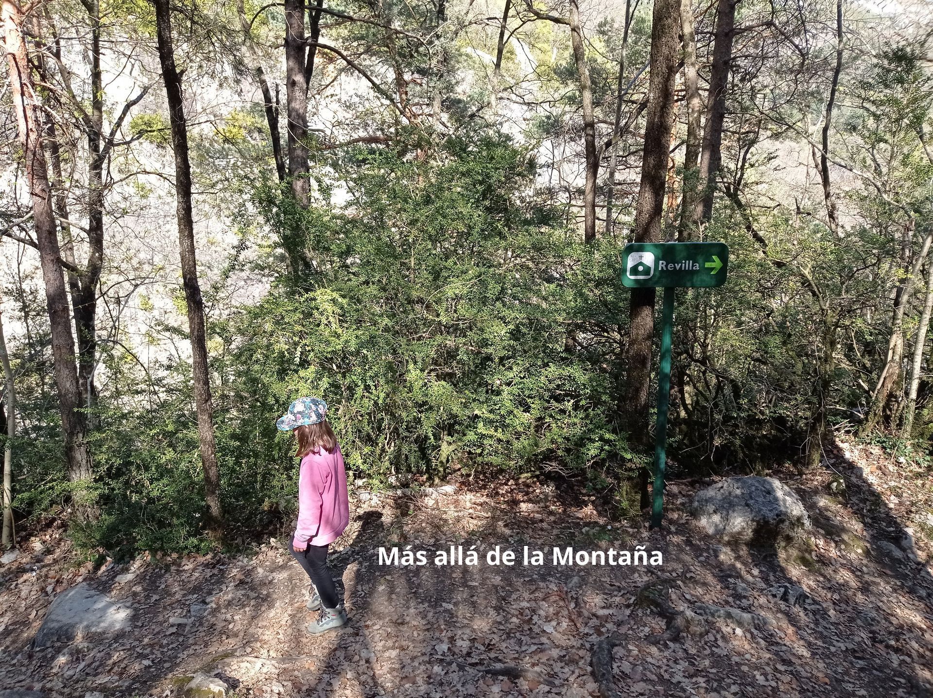 Justo al final, veremos un desvío hacia Revilla a la derecha. Nosotros cogeremos el de la izquierda y seguiremos los hitos hasta llegar al cauce del río.