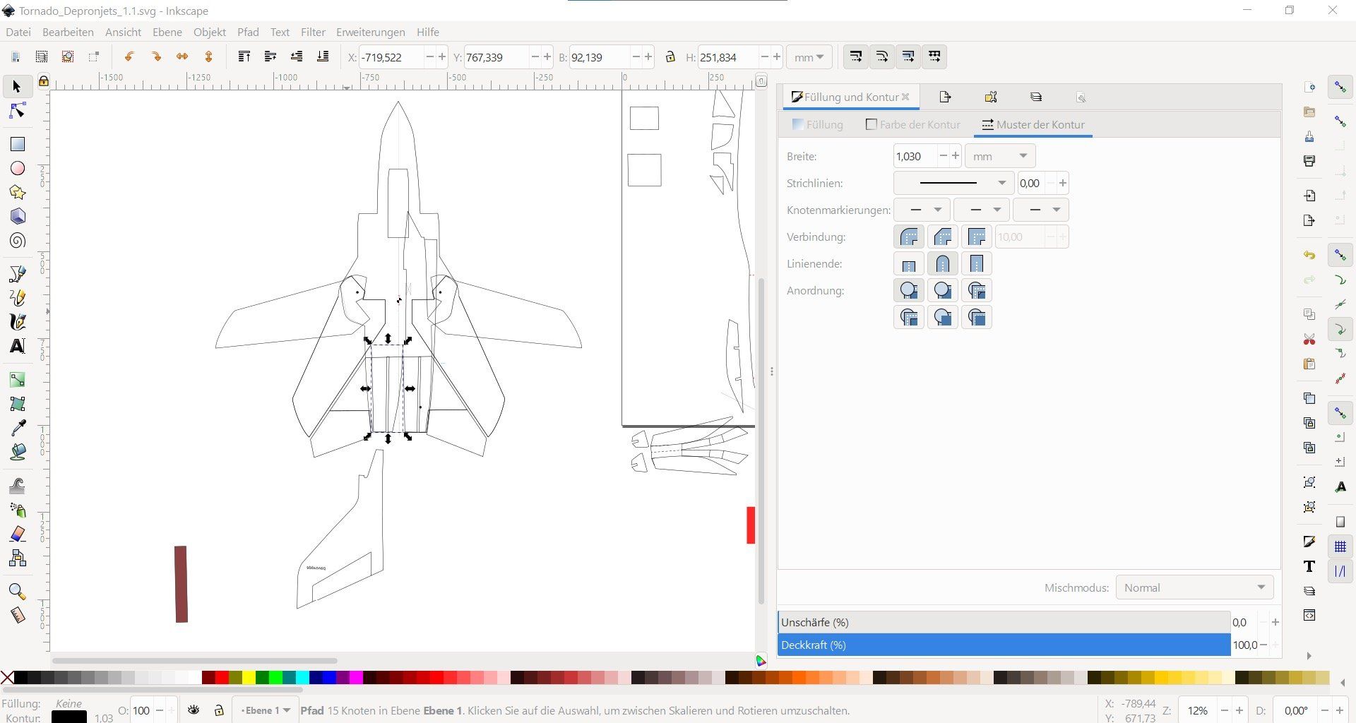 Später werden die Elemente dann zusammengesetzt und im letzten Schritt an meine Vorlieben angepasst (mehr oderweniger Spannweite, Leitwerke oder Ruderflächen usw.) Anpassen der Proportionen in Incsape
