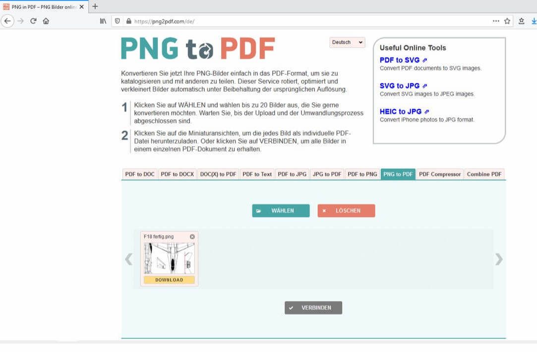 Screenshot des Programms PNG 2 PDF - Umwandler Screenshot png2pdf. pdf converter