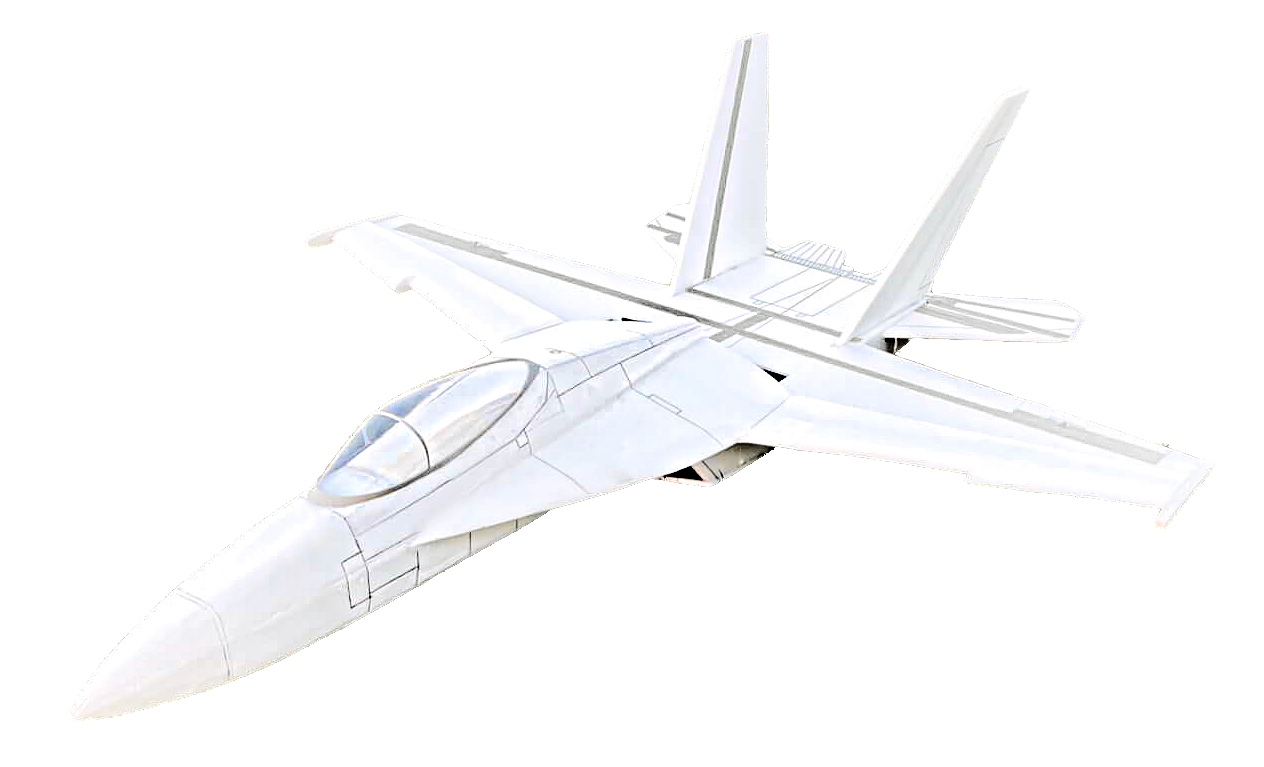 Die fertige F-18E. Das fertige Modell der F-18 in der Ansicht von vorne.