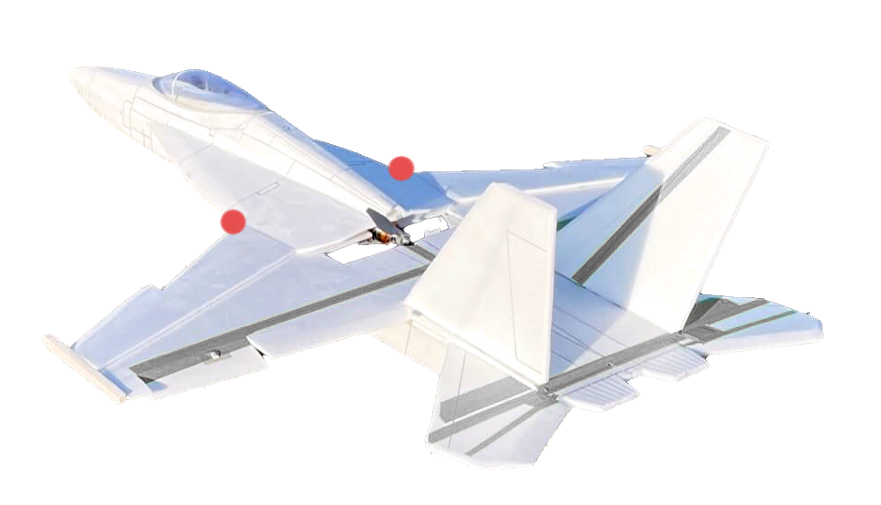 Der eingezeichnete Schwerpunkt der F-18