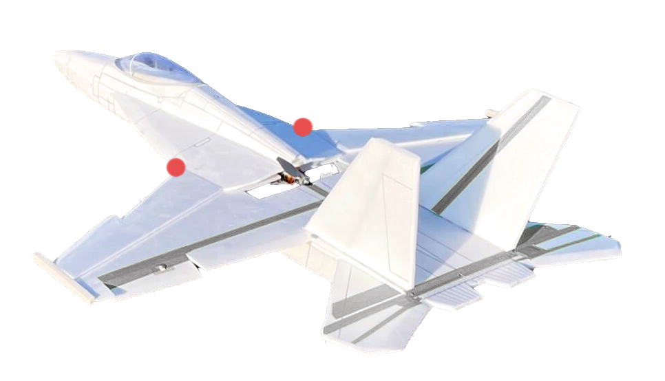 Der Schwerpunkt ist (für den Anfang ) exakt am Knick der LEX zu den Tragflächen. Der eingezeichnete Schwerpunkt der F-18