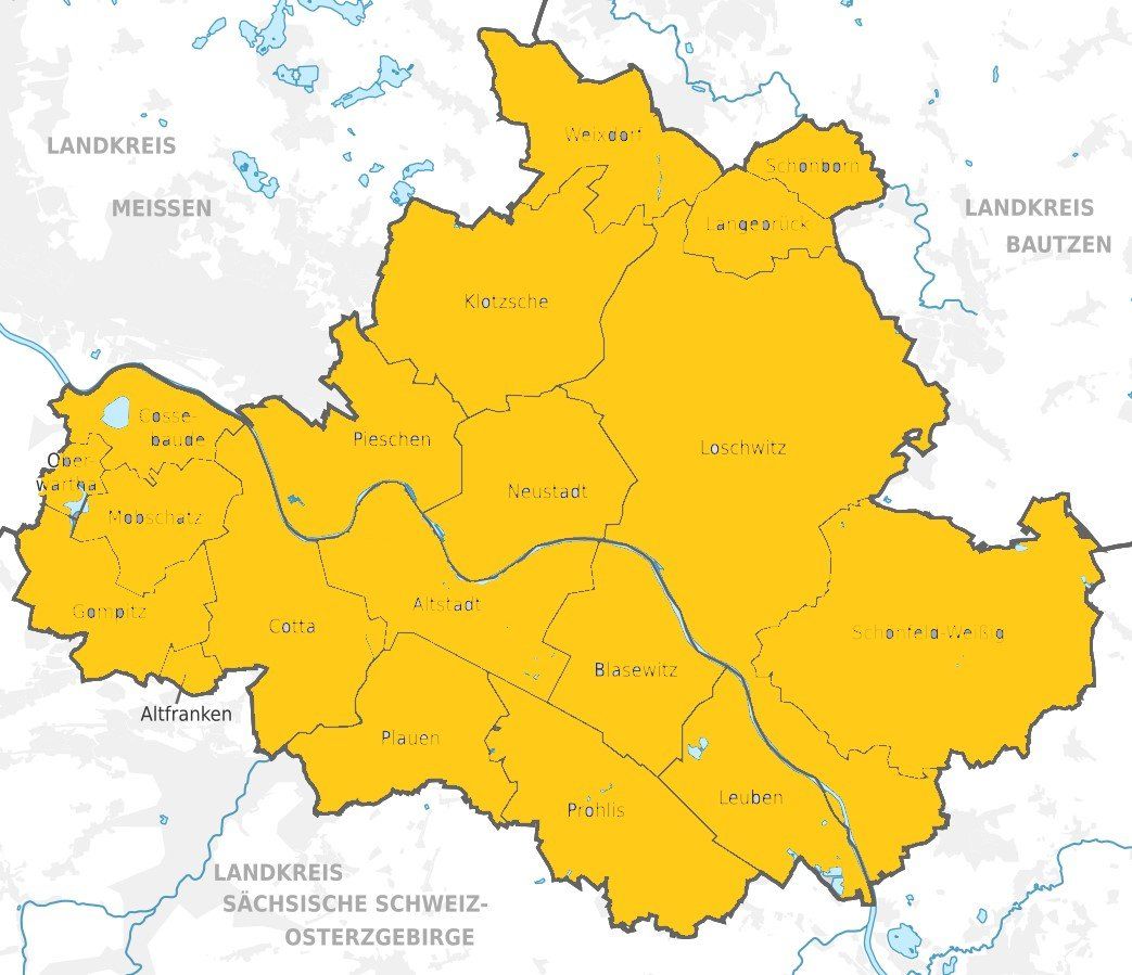 Karte des Stadtgebiets von Dresden