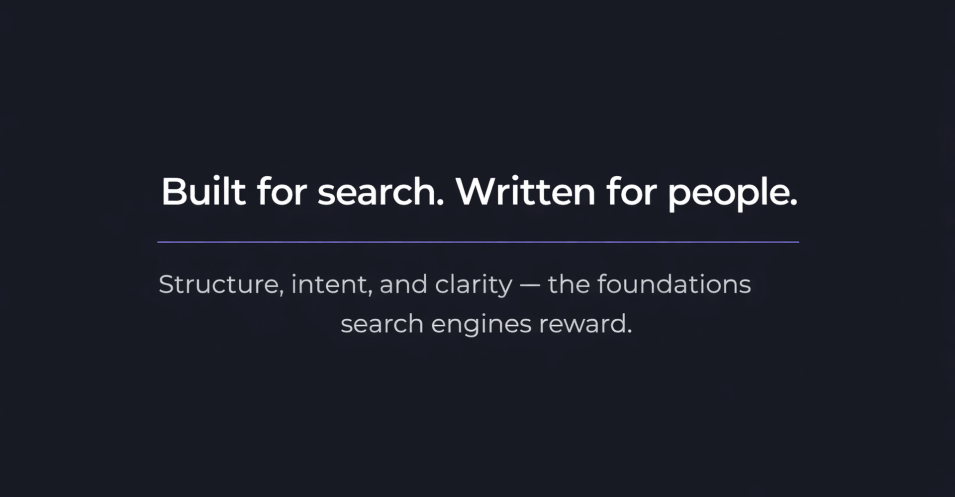 Editorial-style panel highlighting SEO fundamentals: structure, intent, and clarity.