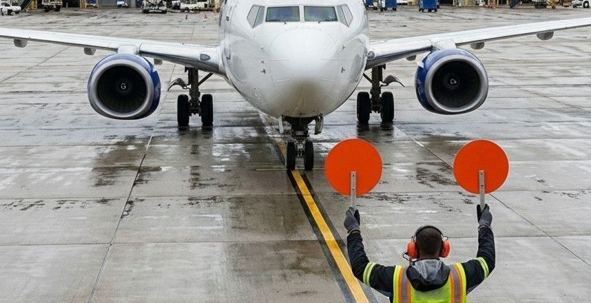 Señaleros aeroportuarios utilizando equipos de señalización AGLOWLIGHT