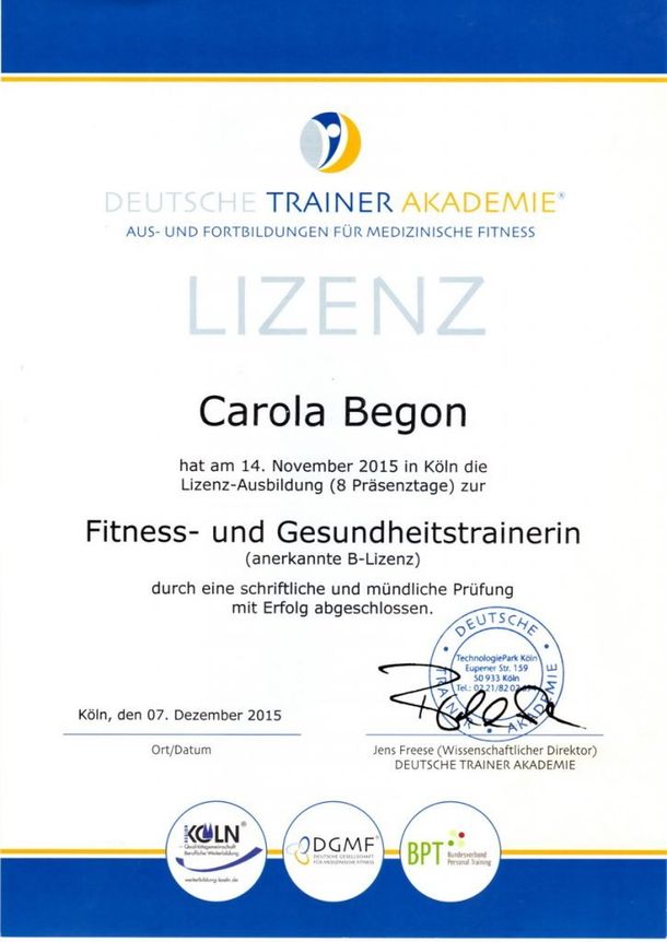 Fitness- und Gesundheitstrainerin (B-Lizenz)