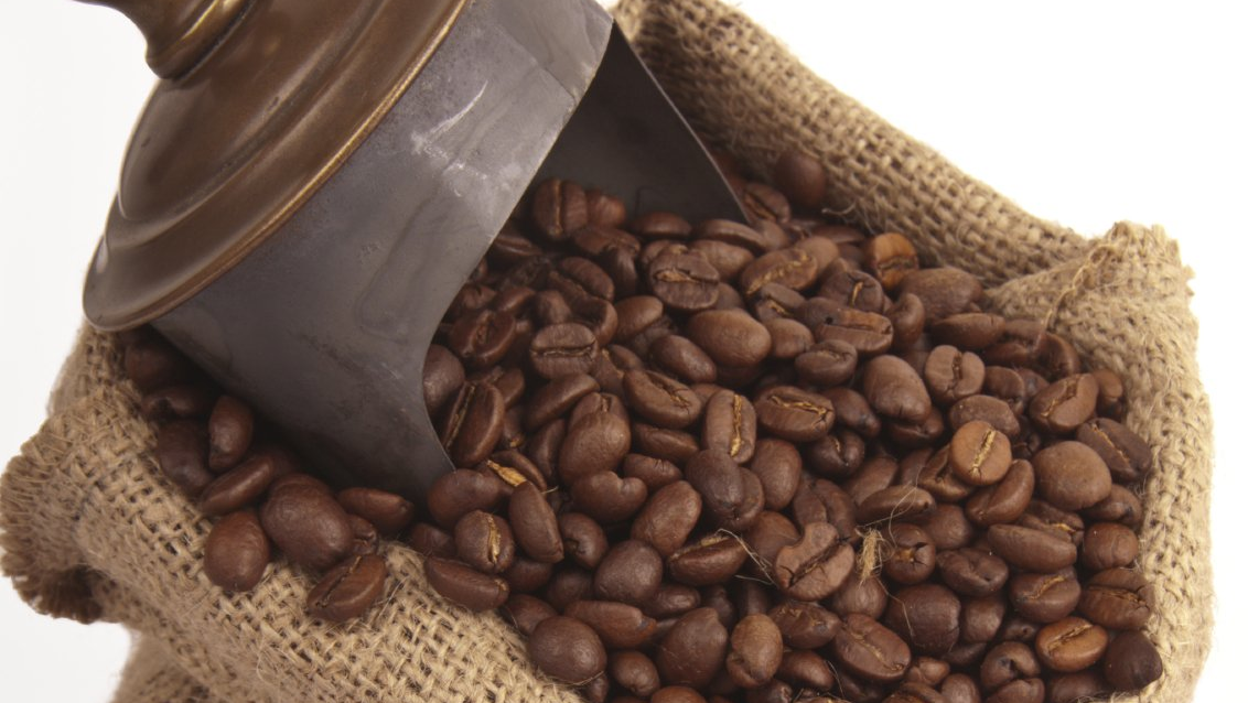 Coffee beans in a hessian sack as they are likely to come from suppliers